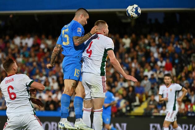Photo Massimo Paolone LaPresse june 7, 2022 Cesena, Italy soccer Italy vs Hungary - UEFA Nations League League A Group 3 - Dino Manuzzi Orogel stadium In the pic: Gianluca Mancini (Italia) competes for the ball with Attila Szalai (Ungheria)  Copyright: xMassimoxPaolone LaPressex