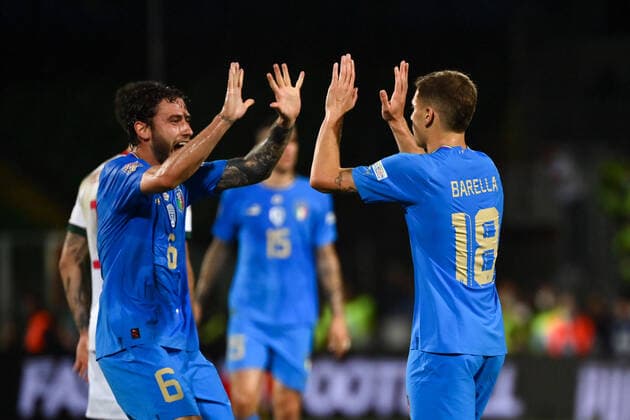 Photo Massimo Paolone LaPresse june 7, 2022 Cesena, Italy soccer Italy vs Hungary - UEFA Nations League League A Group 3 - Dino Manuzzi Orogel stadium In the pic: Nicolo Barella (Italia) celebrates with Davide Calabria (Italia) after scoring goal 1-0  Copyright: xMassimoxPaolone LaPressex