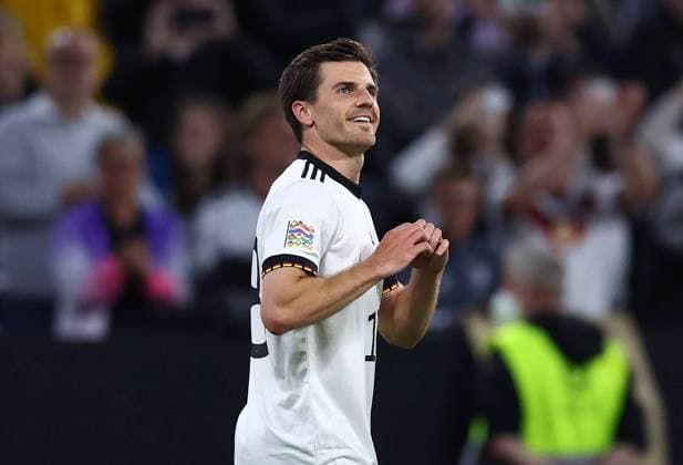 Sport Themen der Woche KW23 Sport Bilder des Tages Munich, Germany, 7th June 2022. Jonas Hofmann of Germany (l) celebrates scoring the first goal during the UEFA Nations League match at Allianz Arena, Munich. Picture credit should read: David Klein Sportimage EDITORIAL USE ONLY. No use with unauthorised audio, video, data, fixture lists, club league logos or live services. Online in-match use limited to 120 images, no video emulation. No use in betting, games or single club league player publications. SPI-1728-0083