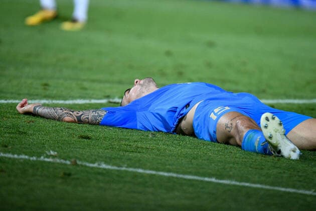 June 7, 2022, Cesena, Italy: Cesena, Italy, Dino Manuzzi stadium, June 07, 2022, Disappointment of Italy s Gianluca Mancini after scoring an autogoal during Italy vs Hungary - football UEFA Nations League match. football UEFA Nations League match - Italy vs Hungary, Cesena, Italy - ZUMAl164 20220607_zsa_l164_059 Copyright: xEttorexGriffonix