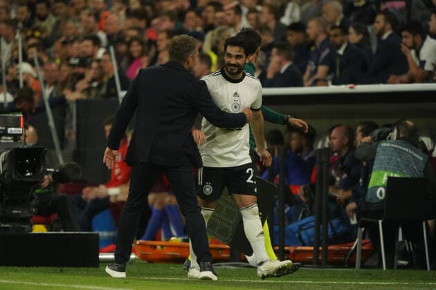 Football, Nations League, international match, Group C, Germany England, 07 06 2022, Allianzarena Munich Hansi Flick coach, Ilkay Gündogan, bothGermany