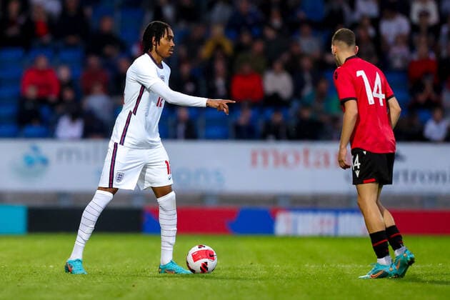 Mandatory Credit: Photo by Ryan Crockett JMP Shutterstock (12976060fe) Djed Spence of England looks to get past Marsel Ismailgeci of Albania England U21, U 21 v Albania U21, UK - 07 Jun 2022 Editorial use only England U21 v Albania U21, UK - 07 Jun 2022 Editorial use only  Copyright: xRyanxCrockett JMP Shutterstockx 12976060fe