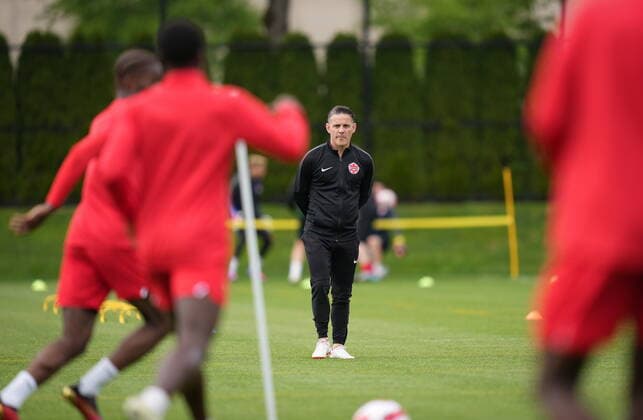 June 7, 2022, VANCOUVER, BC, CANADA: Canadian national men s soccer team head coach John Herdman watches a training session for a CONCACAF Nations League match against Curacao, in Vancouver, on Tuesday, June 7, 2022. Canada s men s soccer team is back to training for the Thursday match, but the players say there s still work to be done on reaching a new deal with the s national governing body. A scheduled friendly against Panama on Sunday was cancelled after the Canadian team refused to play due to a labour dispute. Canada News - June 7, 2022 - ZUMAc35_ 20220607_zaf_c35_091 Copyright: xDarrylxDyckx