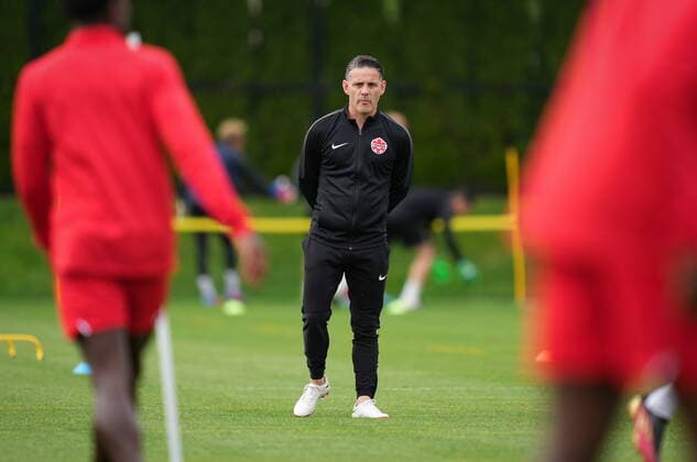 June 7, 2022, VANCOUVER, BC, CANADA: Canadian national men s soccer team head coach John Herdman watches a training session for a CONCACAF Nations League match against Curacao, in Vancouver, on Tuesday, June 7, 2022. Canada s men s soccer team is back to training for the Thursday match, but the players say there s still work to be done on reaching a new deal with the s national governing body. A scheduled friendly against Panama on Sunday was cancelled after the Canadian team refused to play due to a labour dispute. Canada News - June 7, 2022 - ZUMAc35_ 20220607_zaf_c35_093 Copyright: xDarrylxDyckx