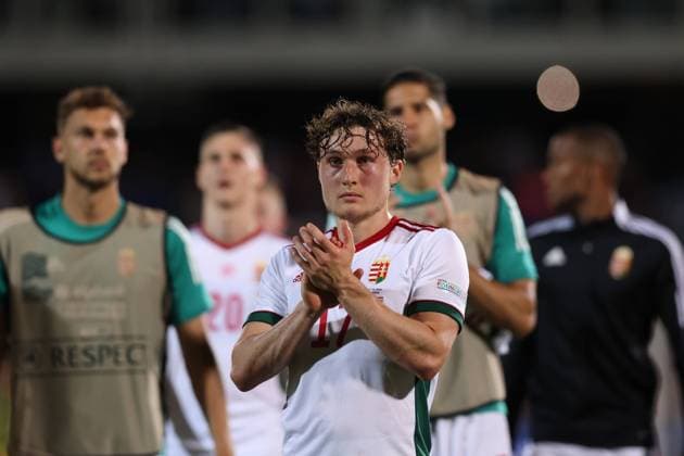 Cesena, Italy, 7th June 2022. Callum Styles of Hungary applauds the fans following the final whistle of the UEFA Nations League match at Stadio Dino Manuzzi, Cesena. Picture credit should read: Jonathan Moscrop Sportimage EDITORIAL USE ONLY. No use with unauthorised audio, video, data, fixture lists, club league logos or live services. Online in-match use limited to 120 images, no video emulation. No use in betting, games or single club league player publications. SPI-1722-0020