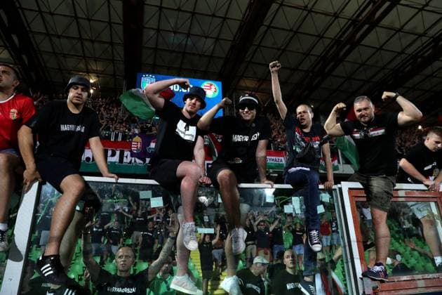 Cesena, Italy, 7th June 2022. Hungary fans pictured following the final whistle of the UEFA Nations League match at Stadio Dino Manuzzi, Cesena. Picture credit should read: Jonathan Moscrop Sportimage EDITORIAL USE ONLY. No use with unauthorised audio, video, data, fixture lists, club league logos or live services. Online in-match use limited to 120 images, no video emulation. No use in betting, games or single club league player publications. SPI-1722-0022