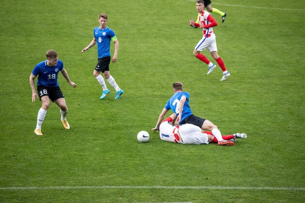 08.06.2022, Pärnu. 2023 UEFA European Under-21 Championship Qualifying match. Estonia VS Croatia 0:4. 18 Markus Allast, 8 Mihkel Järviste. Photo: Urmas Luik Pärnu PM Pärnu Pärnumaa Estonia 7UL08JUN2022C-24  Copyright: xUrmasxLuikx 18 Markus Allast, 8 Mihkel Järviste