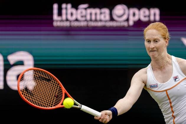 ROSMALEN Tennis player Alison van Uytvanck Belgium in action at the international tennis tournament Libema Open The combined Dutch tennis tournament for men and women will be held on the grass courts of Autotron for twelve days ANP SANDER KING xVIxANPxSportx xxANPxIVx 450106950 originalFilename: 450106950.jpg
