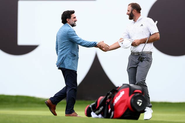 Mandatory Credit: Photo by James Marsh Shutterstock (12977875ar) Dustin Johnson of USA shakes hands with Yasir Al-Rumayyan Governor of the Saudi Arabia Public Investment Fund and Newcastle United Chairman. LIV Golf Invitational London, Day One, Golf, Centurion Club, Hertfordshire, UK - 09 June 2022 LIV Golf Invitational London, Day One, Golf, Centurion Club, Hertfordshire, UK - 09 June 2022 Copyright: xJamesxMarsh Shutterstockx 12977875ar