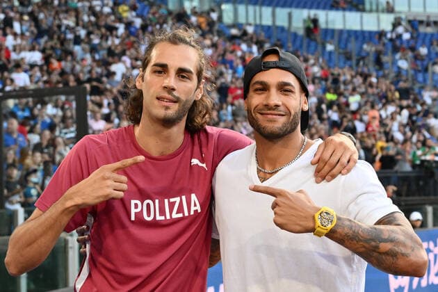 Sport Themen der Woche KW23 Sport Bilder des Tages Photo Alfredo Falcone LaPresse 09 06 2022 Roma, Italy Athletics Golden Gala Pietro Mennea 2022 - Olimpico stadium of Roma In the pic: Marcel Jacobs Gianmarco Tamberi  Copyright: xAlfredoxFalconex xLaPressex