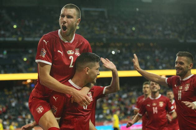 Sport Themen der Woche KW23 Sport Bilder des Tages SERBIA FOOTBALL TEAM STRAHINJA PAVLOVIC, LUKA JOVIC football Serbia vs Sweden UEFA Nations league stadium Friends arena, Stockholm 09.06.2022. Photo: Marko Metlas Fudbal, Srbija, Svedska, UEFA Liga nacija, FOOTBALL, SERBIA, SWEDEN, UEFA NATIONS LEAGUE Stockholm Friends arena stadium Sweden Copyright: xMarkoxMetlas xMNxPressx