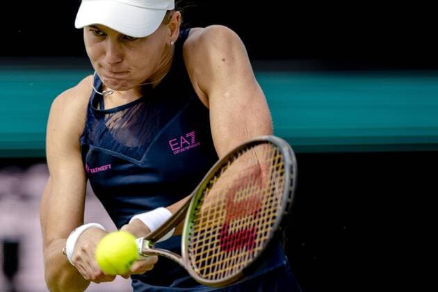 ROSMALEN Tennis player Veronika Kudermetova Russia in action during the match against Belinda Bencic not in photo, Switzerland at the international tennis tournament Libema Open The combined Dutch tennis tournament for men and women will be held on the grass courts of Autotron for twelve days ANP SANDER KING xVIxANPxSportx xxANPxIVx 450205449 originalFilename: 450205449.jpg