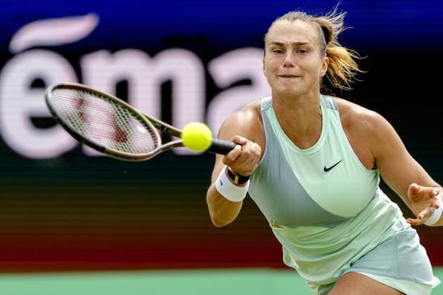 ROSMALEN Tennis star Aryna Sabalenka Belarus in action during the match against Alison Van Uytvanck not in photo, Belgium at the international tennis tournament Libema Open The combined Dutch tennis tournament for men and women will be held on the grass courts of Autotron for twelve days ANP SANDER KING xVIxANPxSportx xxANPxIVx 450208734 originalFilename: 450208734.jpg