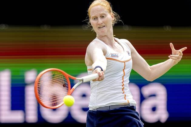 ROSMALEN Tennis player Alison Van Uytvanck Belgium in action during the match against Aryna Sabalenka not in photo, Belarus at the international tennis tournament Libema Open The combined Dutch tennis tournament for men and women will be held on the grass courts of Autotron for twelve days ANP SANDER KING xVIxANPxSportx xxANPxIVx 450208749 originalFilename: 450208749.jpg