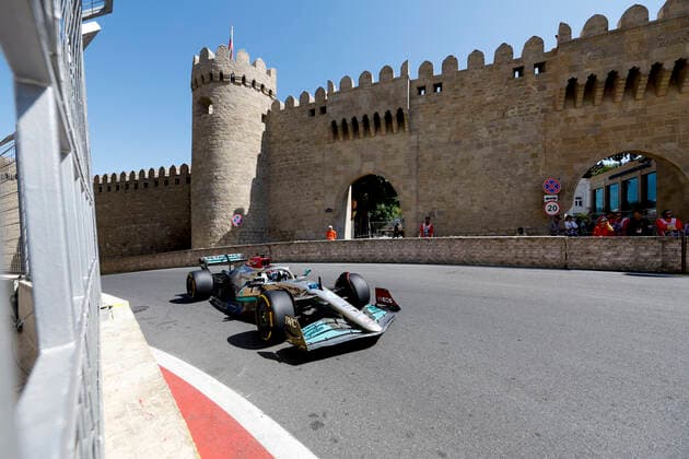 63 George Russell GBR, Mercedes AMG Petronas F1 Team , F1 Grand Prix of Azerbaijan at Baku City Circuit on June 10, 2022 in Baku, Azerbaijan Photo by HOCH ZWEI Baku Azerbaijan