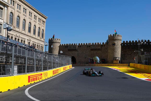 63 George Russell GBR, Mercedes AMG Petronas F1 Team , F1 Grand Prix of Azerbaijan at Baku City Circuit on June 10, 2022 in Baku, Azerbaijan Photo by HOCH ZWEI Baku Azerbaijan