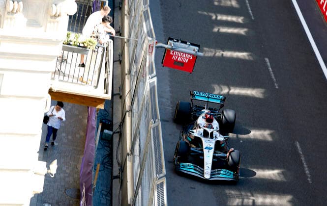 63 George Russell GBR, Mercedes AMG Petronas F1 Team , F1 Grand Prix of Azerbaijan at Baku City Circuit on June 10, 2022 in Baku, Azerbaijan Photo by HOCH ZWEI Baku Azerbaijan