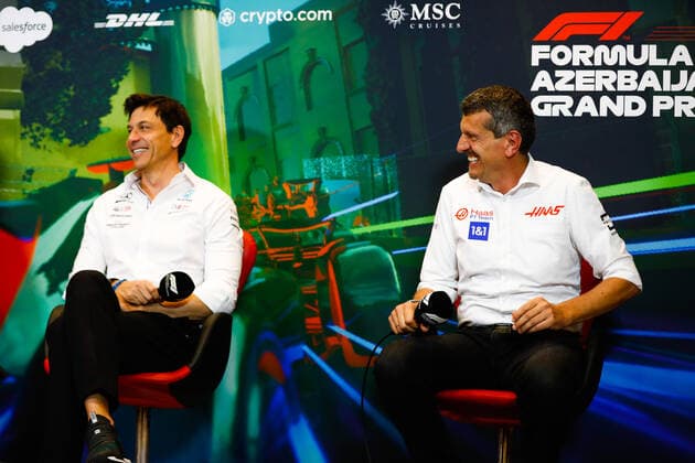 STEINER Guenther (ita), Team Principal of Haas F1 team, portrait WOLFF Toto (aut), Team Principal & CEO of Mercedes AMG F1 Team, portrait during the Formula 1 Azerbaijan Grand Prix 2022, 8th round of the 2022 FIA Formula One World Championship, WM, Weltmeisterschaft on the Baku City Circuit, from June 10 to 12, 2022 in Baku, Azerbaijan - F1 - AZERBAIJAN GRAND PRIX 2022 DPPI Panoramic GP2208_082900_X4I9015