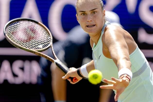 ROSMALEN Tennis star Aryna Sabalenka Belarus in action during the match against Shelby Rogers not in photo, United States at the international tennis tournament Libema Open The combined Dutch tennis tournament for men and women will be held on the grass courts of Autotron for twelve days ANP SANDER KING xVIxANPxSportx xxANPxIVx 450268704 originalFilename: 450268704.jpg
