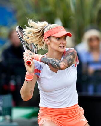 Tennis - 2022 Rothesay Open - Semi-Finals - Nottingham Tennis Centre - Saturday 11th June 2022 Tereza Martincova (Cze) during her Women s Singles Semi-final against Beatriz Haddad Maia (Brz) which she lost 3-6, 1-4 after retiring in the second set, at Nottingham Tennis Centre 