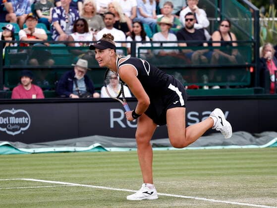 Tennis - 2022 Rothesay Open - Semi-Finals - Nottingham Tennis Centre - Saturday 11th June 2022 Beatriz Haddad Maia (Brz) during her Women s Singles Semi-final against Tereza Martincova (Cze) which she won 6-3, 4-1 after Martincova retired in the second set, at Nottingham Tennis Centre 