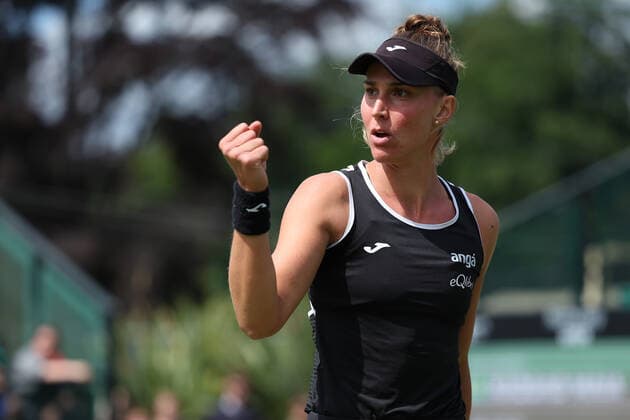 11th June 2022; Nottingham Tennis Centre, Nottingham, England: Rothesay Open Nottingham Lawn Tennis tournament; Beatriz Haddad Maia celebrates after she wins a game in her match against Tereza Martincova womens singles semi-final  ActionPlus12398347 ShaunxBrooks
