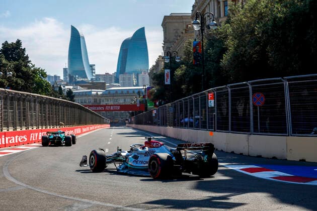 63 George Russell GBR, Mercedes AMG Petronas F1 Team , F1 Grand Prix of Azerbaijan at Baku City Circuit on June 11, 2022 in Baku, Azerbaijan Photo by HOCH ZWEI Baku Azerbaijan