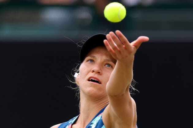11th June 2022; Nottingham Tennis Centre, Nottingham, England: Rothesay Open Nottingham Lawn Tennis tournament; Viktorija Golubic serves in her match against Alison Riske in the womens singles semi-final  ActionPlus12398460 ShaunxBrooks