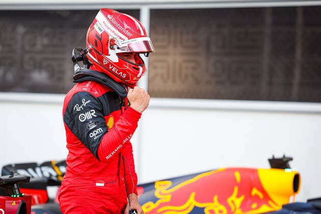 LECLERC Charles (mco), Scuderia Ferrari F1-75, portrait celebration pole position during the Formula 1 Azerbaijan Grand Prix 2022, 8th round of the 2022 FIA Formula One World Championship, WM, Weltmeisterschaft on the Baku City Circuit, from June 10 to 12, 2022 in Baku, Azerbaijan - F1 - AZERBAIJAN GRAND PRIX 2022 DPPI Panoramic  20220611_GOOD7137