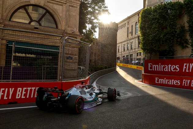 63 George Russell GBR, Mercedes AMG Petronas F1 Team , F1 Grand Prix of Azerbaijan at Baku City Circuit on June 11, 2022 in Baku, Azerbaijan Photo by HOCH ZWEI Baku Azerbaijan