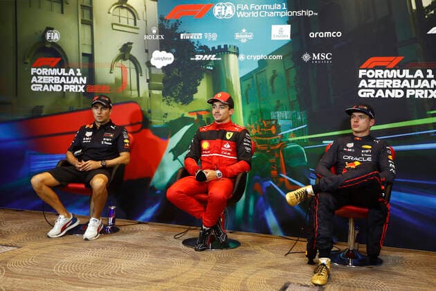 11 Sergio Perez MEX, Oracle Red Bull Racing , 16 Charles Leclerc MCO, Scuderia Ferrari , 1 Max Verstappen NLD, Oracle Red Bull Racing , F1 Grand Prix of Azerbaijan at Baku City Circuit on June 11, 2022 in Baku, Azerbaijan Photo by Carl Bingham Motorsport Images DPPI via HOCH ZWEI Baku Azerbaijan