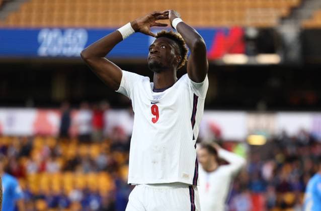 Wolverhampton, England, 11th June 2022. Tammy Abraham of England reacts to a missed chance during the UEFA Nations League match at Molineux, Wolverhampton. Picture credit should read: Darren Staples Sportimage EDITORIAL USE ONLY. No use with unauthorised audio, video, data, fixture lists, club league logos or live services. Online in-match use limited to 120 images, no video emulation. No use in betting, games or single club league player publications. SPI-1732-0068