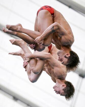 June 11, 2022, Calgary, AB, CANADA: Maxwell Flory, and Zachary Cooper, of the United States, compete in the Mens Open 10M Synchro Finals in Calgary, Alta., Saturday, June 11, 2022. Maxwell Flory, Zachary Cooper - ZUMAc35_ 20220611_zaf_c35_034 Copyright: xJeffxMcintoshx