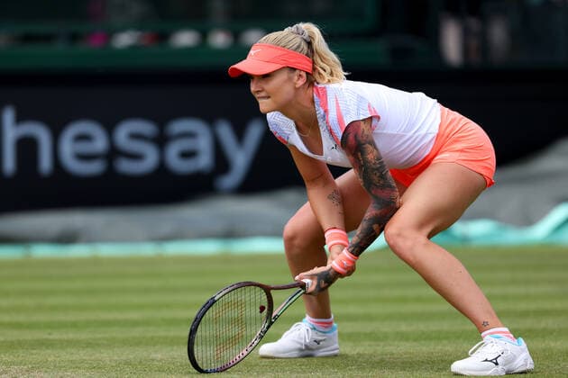 11th June 2022; Nottingham Tennis Centre, Nottingham, England: Rothesay Open Nottingham Lawn Tennis tournament; Tereza Martincova during her match with Beatriz Haddad Maia in the womens singles semi final  ActionPlus12399054 ShaunxBrooks