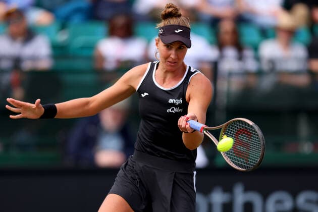 11th June 2022; Nottingham Tennis Centre, Nottingham, England: Rothesay Open Nottingham Lawn Tennis tournament; Beatriz Haddad Maia plays a forehand Tereza Martincova in the womens singles semi final  ActionPlus12399057 ShaunxBrooks