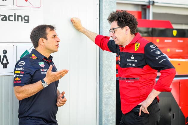 WACHE Pierre, Technical Director of Red Bull Racing, BINOTTO Mattia (ita), Managing Director of the Scuderia Ferrari, portrait during the Formula 1 Azerbaijan Grand Prix 2022, 8th round of the 2022 FIA Formula One World Championship, WM, Weltmeisterschaft on the Baku City Circuit, from June 10 to 12, 2022 in Baku, Azerbaijan - F1 - AZERBAIJAN GRAND PRIX 2022 - RACE DPPI Panoramic 20220612_GOOD7370