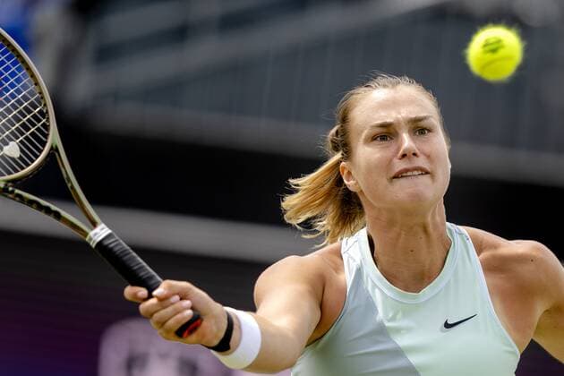 ROSMALEN Tennis player Aryna Sabalenka Belarus in action against Ekaterina Alexandrova not in photo, Russia during the final of the international tennis tournament Libema Open The combined Dutch tennis tournament for men and women will be held on the grass courts of Autotron for twelve days ANP SANDER KING xVIxANPxSportx xxANPxIVx 450313662 originalFilename: 450313662.jpg