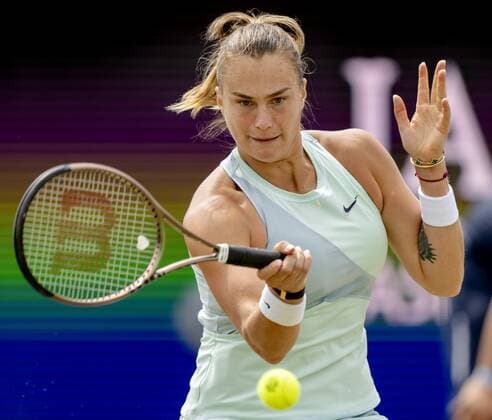 ROSMALEN Tennis player Aryna Sabalenka Belarus in action against Ekaterina Alexandrova not in photo, Russia during the final of the international tennis tournament Libema Open The combined Dutch tennis tournament for men and women will be held on the grass courts of Autotron for twelve days ANP SANDER KING xVIxANPxSportx xxANPxIVx 450314051 originalFilename: 450314051.jpg