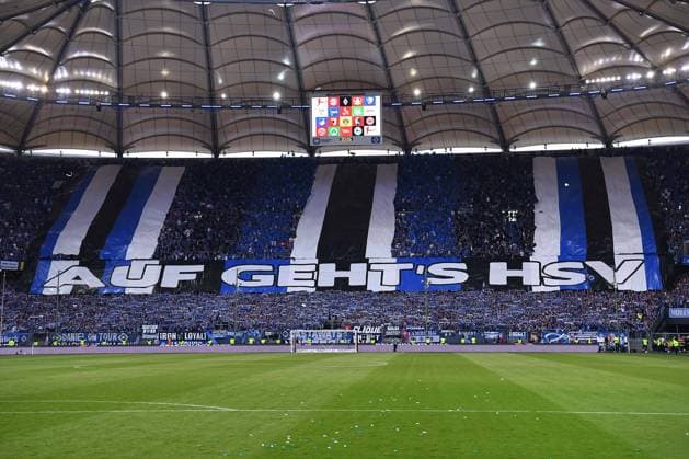 Soccer 1 Bundesliga Relegation second leg Hamburger SV Hertha BSC Berlin on 23 05 2022 at Volksparkstadion in Hamburg choreo choreography fan block fans Hamburg DFL regulations prohibit any use of photographs as image sequences and or quasi video xHDx