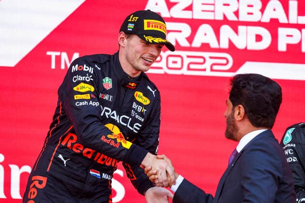 1 Max Verstappen NLD, Oracle Red Bull Racing , Mohammed Ben Sulayem UAE, FIA President , F1 Grand Prix of Azerbaijan at Baku City Circuit on June 12, 2022 in Baku, Azerbaijan Photo by HOCH ZWEI Baku Azerbaijan