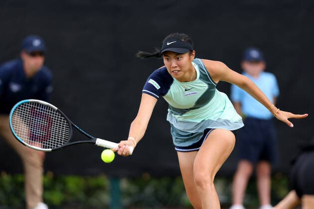 11th June 2022; Nottingham Tennis Centre, Nottingham, England: Rothesay Open Nottingham Lawn Tennis tournament; Hao-Ching Chan plays a volley to Beatriz Haddad Maia in the women doubles semi finals  ActionPlus12399165 ShaunxBrooks