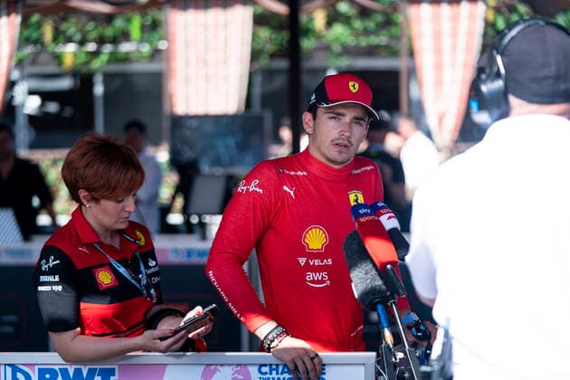 June 12, 2022, Baku, Azerbaijan: CHARLES LECLERC of Monaco and Scuderia Ferrari talks to the media after retiring from the 2022 FIA Formula 1 Azerbaijan Grand Prix at Baku City Circuit in Baku, Azerbaijan. Baku Azerbaijan - ZUMAg147 20220612_zap_g147_042 Copyright: xJamesxGasperottix