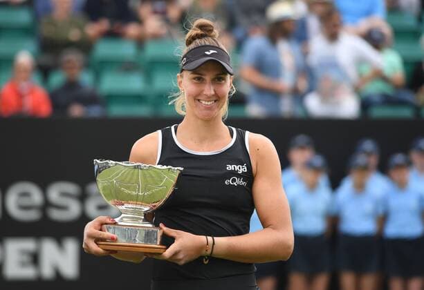 Mandatory Credit: Photo by Anna Gowthorpe Shutterstock (12979627d) Beatriz Haddad Maia of Brazil celebrates with the trophy after winning the final match Rothesay Open, Tennis, Nottingham Tennis Centre, Nottingham, UK - 12 Jun 2022 Rothesay Open, Tennis, Nottingham Tennis Centre, Nottingham, UK - 12 Jun 2022  Copyright: xAnnaxGowthorpe Shutterstockx 12979627d