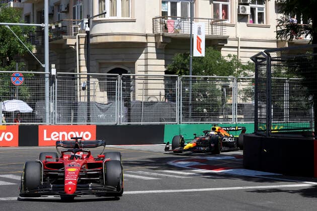 16 Charles Leclerc MCO, Scuderia Ferrari , 1 Max Verstappen NLD, Oracle Red Bull Racing , F1 Grand Prix of Azerbaijan at Baku City Circuit on June 12, 2022 in Baku, Azerbaijan Photo by HOCH ZWEI Baku Azerbaijan
