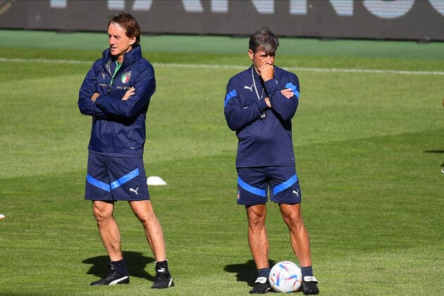 MOENCHENGLADBACH, GERMANY - JUNE 13, 2022: Pre match practice. Roberto Mancini Head coach. The football match of UEFA Nations League 2023 between Germany vs Italy Copyright: xVITALIIxKLIUIEVx