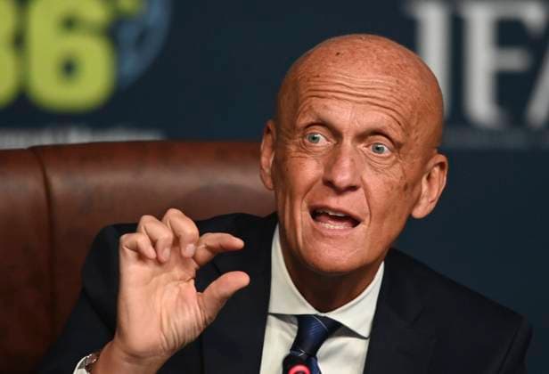(220614) -- DOHA, June 14, 2022 -- FIFA Referees Committee Chairman Pierluigi Collina speaks during a press conference, PK, Pressekonferenz for the 136th annual general meeting of the International Football Association Board (IFAB) in Doha, capital of Qatar, June 13, 2022. (Photo by Xinhua) (SP)QATAR-DOHA-IFAB-PRESS CONFERENCE Nikku 