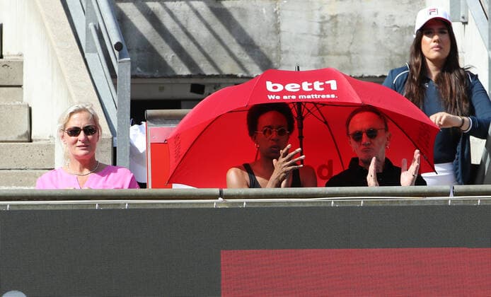 Tournament director Barbara Rittner, Marius Müller Westernhagen and Mrs. Lindiwe tennis bett1 open WTA 500 tournament on grass women season 2021 2022 14 06 2022