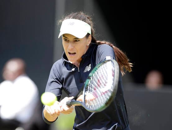 14th June 2022; Edgbaston Priory Club, Edgbaston, Birmingham, United Kingdom; Birmingham Classic Lawn Tennis tournament; Sorana Cirstea (ROU) double handed backhand in her match against Shelby Rogers (USA)  ActionPlus12399858 RogerxEvans
