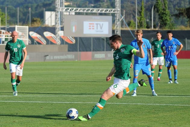 Photo Fabio Urbini LaPresse June 14, 2022 Ascoli , Italy soccer Italia vs Repubblica d Irlanda - European Qualification Under 21 - 2023 - Cino e Lillo Del Duca Stadium In the pic: Conor Coventry Irland scores the penalty 3-1  Copyright: xFabioxUrbini LaPressex