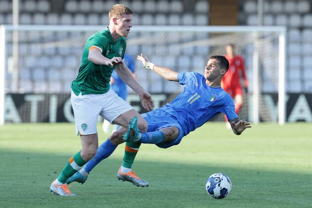 Pietro Pellegri of Italy during the UEFA Under 21 Championship 2023 Group F qualifying football match between Italy and Republic of Ireland at Cino e Lillo Del Duca stadium in Ascoli Piceno (Italy), June 14th, 2022. Photo Cesare Purini Insidefoto cesarexpurini
